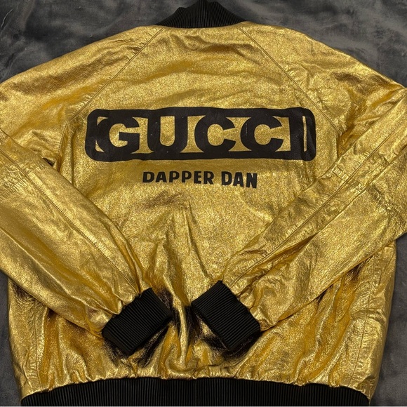 Gucci x Dapper Dan Metallic Gold Leather Bomber Jacket NWT - Picture 12 of 14
